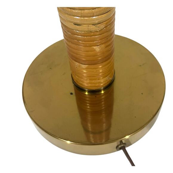 Rattan Wrapped MCM Table Lamp Vintage Brass Trim Tiki BOHO Mid Century 28" - Picture 9 of 14